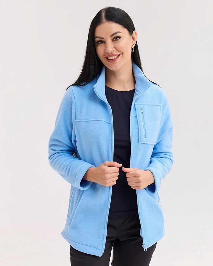 Медицинская кофта женская флисовая Финляндия голубая 2 Белый халат Медицинская кофта женская флисовая Финляндия голубая 2