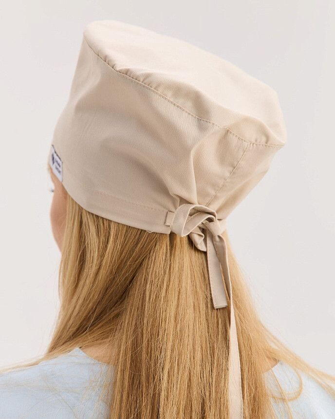 Медична класична шапочка на зав'язках кремова (Elitе Stretch) 3