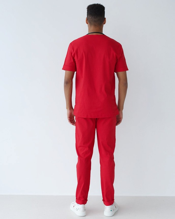 Медицинский костюм мужской Марсель красный 2