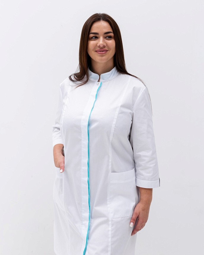 Медичний халат жіночий Сакура білий-ментол +SIZE 3