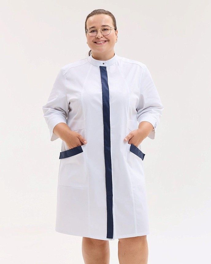 Медичний халат жіночий Валенсія зі змінними синіми планками +SIZE