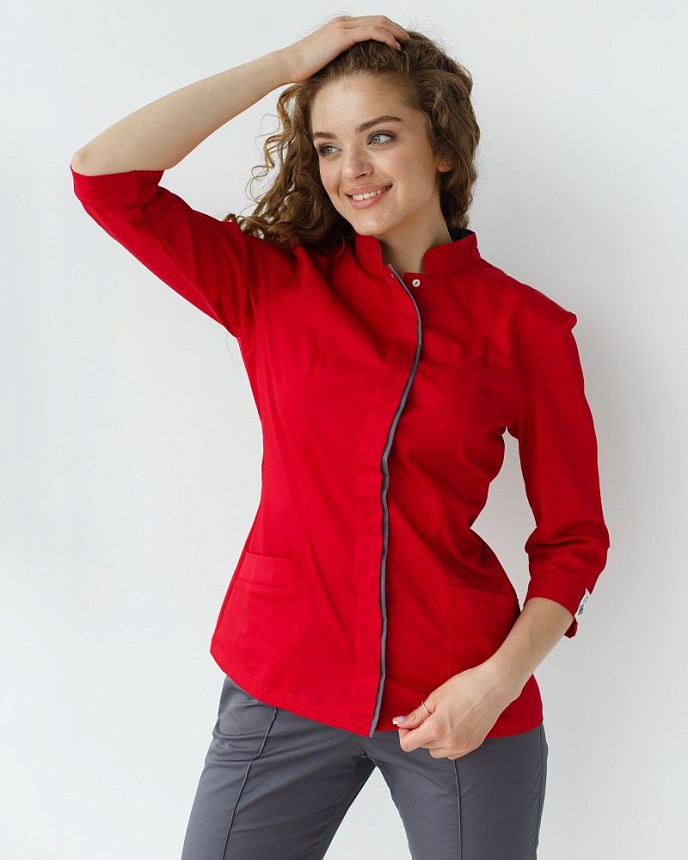 Медична сорочка жіноча Сакура червоно-сіра