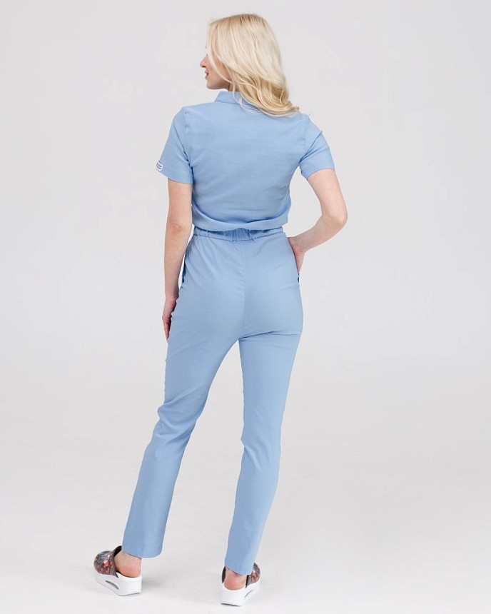 Медичний комбінезон жіночий Даллас блакитний з білою строчкою 2