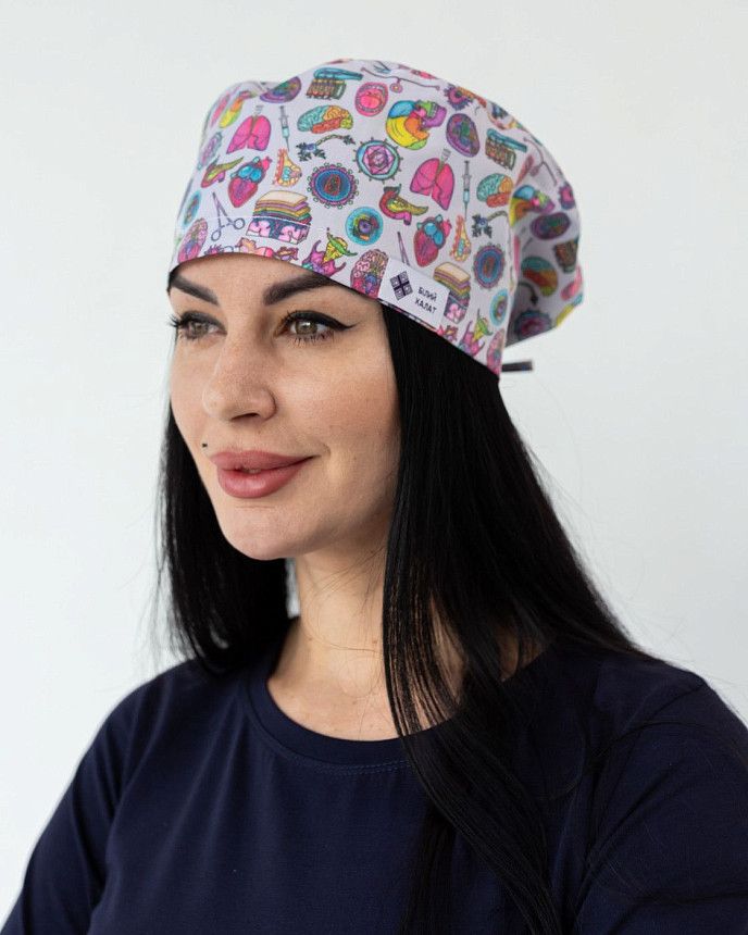 Медицинская классическая шапочка на завязках с принтом Biology 3