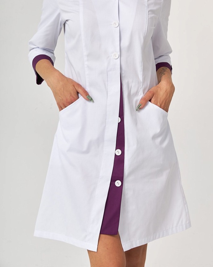 Медицинский халат женский Оливия на пуговицах белый-фиолетовый 5