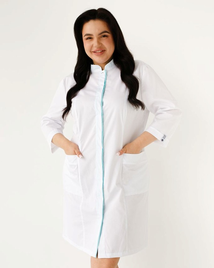 Медичний халат жіночий Сакура білий-м'ятний +SIZE 2