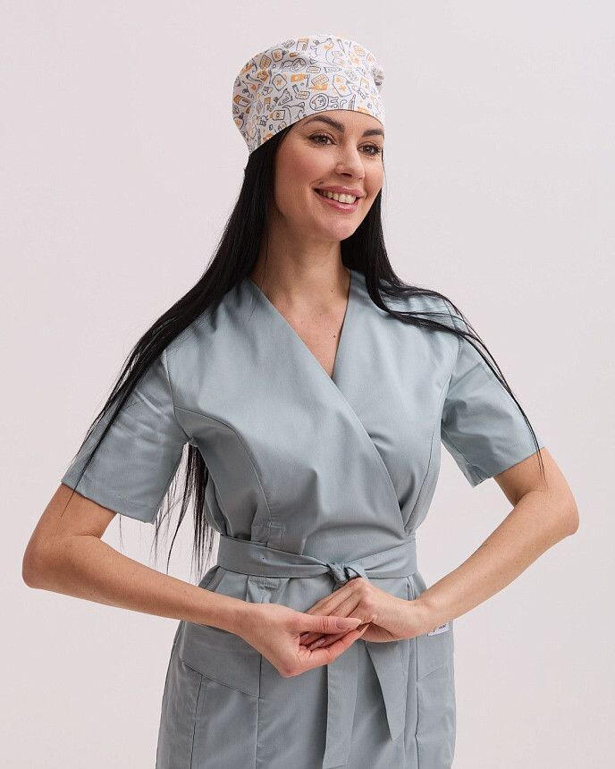 Медична класична шапочка на зав'язках з принтом CatDog 4