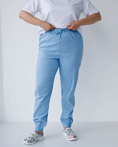 Медицинские брюки женские джоггеры стрейч голубые +SIZE