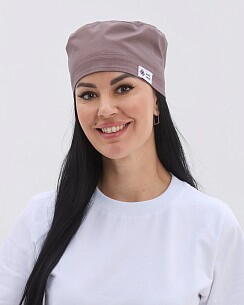 Медицинская классическая шапочка на завязках с резинкой какао (Elite Stretch)