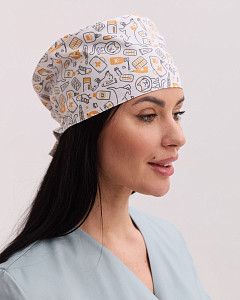 Медицинская классическая шапочка на завязках с принтом CatDog