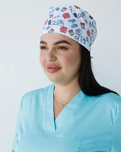 Медицинская классическая шапочка на завязках с принтом Emergency