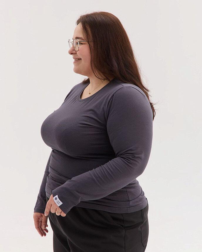 Медицинский лонгслив женский серый +SIZE 2