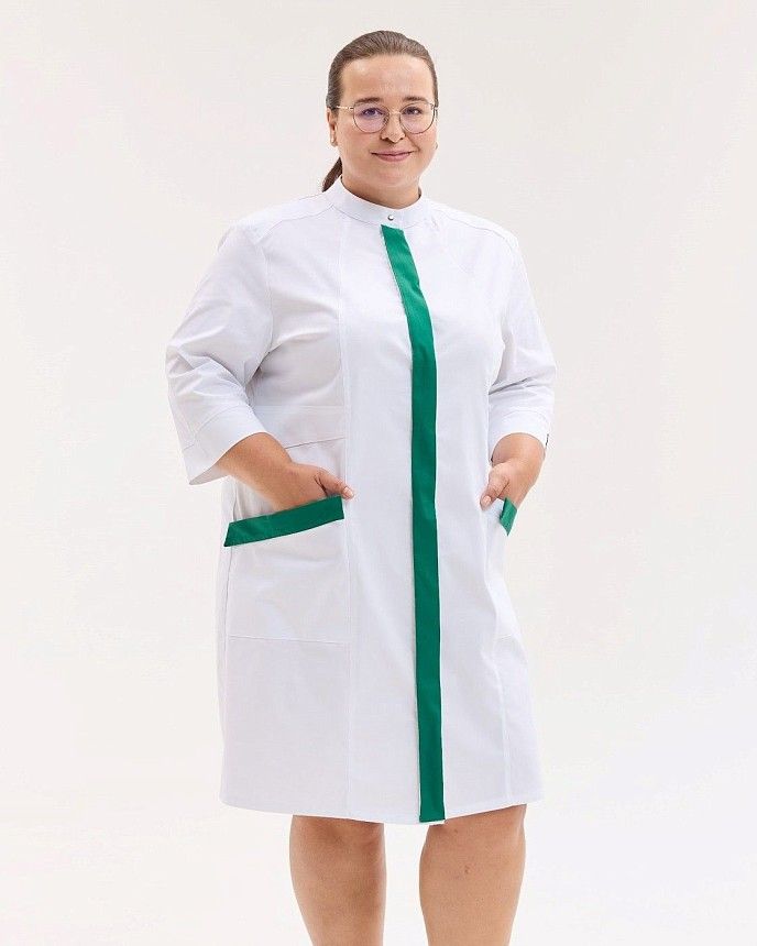 Медичний халат жіночий Валенсія зі змінними зеленими планками +SIZE
