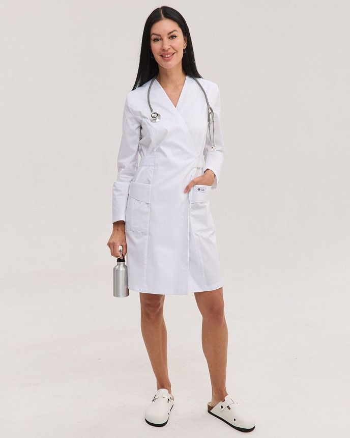 Медицинский халат женский Киото белый (длинный рукав) 3