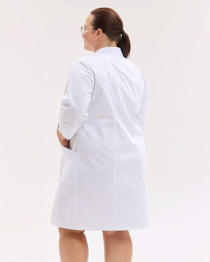 Медичний халат жіночий Валенсія білий з принтованою вставкою Medical +SIZE 2