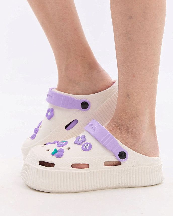 Медичні жіночі крокси на платформі Eva біло-лавандові (уцінка/брак) 2