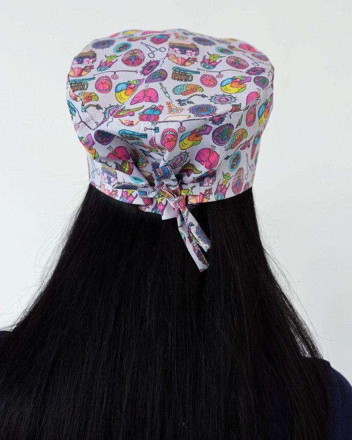 Медицинская классическая шапочка на завязках с принтом Biology 4