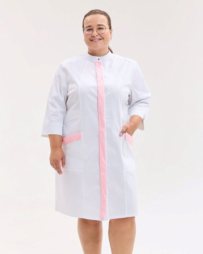 Медичний халат жіночий Валенсія зі змінними рожевими планками +SIZE