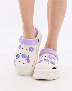 Медичні жіночі крокси на платформі Eva біло-лавандові (уцінка/брак)