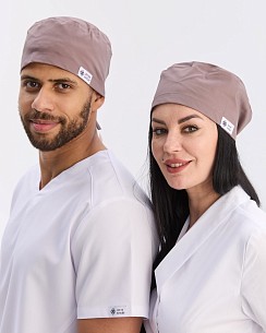 Медицинская классическая шапочка на завязках какао (Elite Stretch)