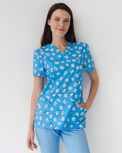 Медицинская рубашка женская Топаз принт Dentist blue