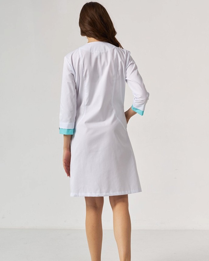 Медичний халат жіночий Олівія на ґудзиках білий-ментол 2