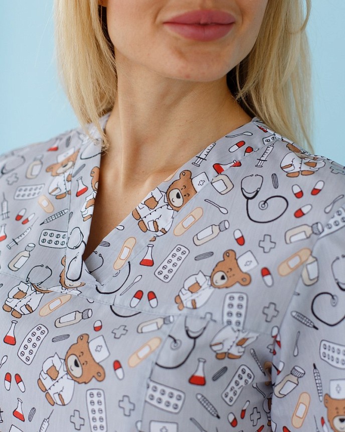 Медична сорочка жіноча Топаз принт Bear gray 4