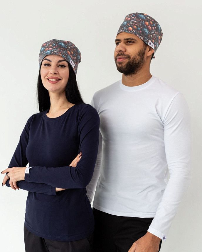 Медицинская классическая шапочка на завязках с принтом Virus 3