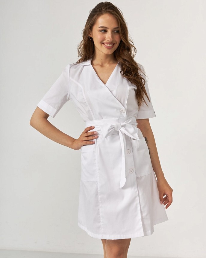 Медичний халат жіночий Токіо на ґудзиках білий 3