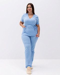 Медицинский костюм женский Рио голубой +SIZE (уценка/брак)