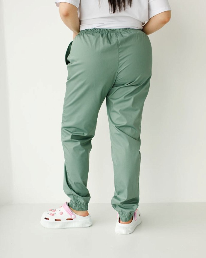 Медицинские брюки женские джогеры оливковые +SIZE 2