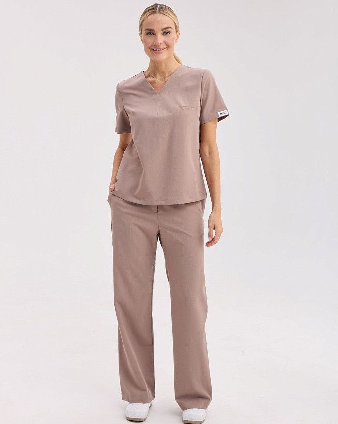 Медичний костюм жіночий Саванна мокко Білий Халат Медичний костюм жіночий Саванна мокко