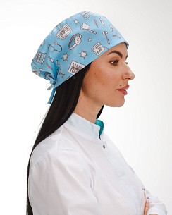 Медична класична шапочка на зав'язках з принтом Dentistry blue