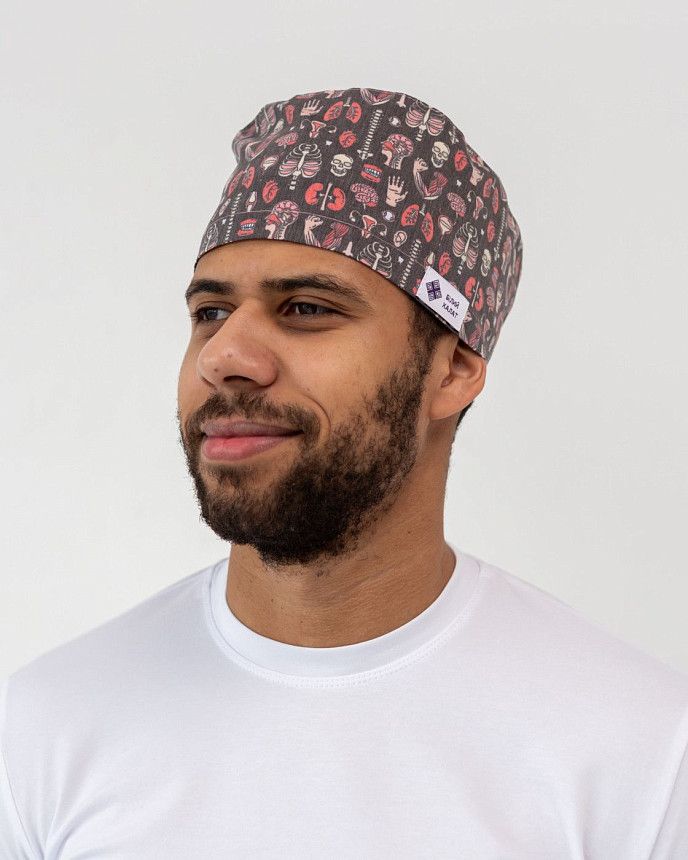 Медицинская классическая шапочка на завязках с принтом Anatomy