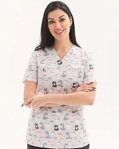 Медична сорочка жіноча Топаз принт Cats NEW
