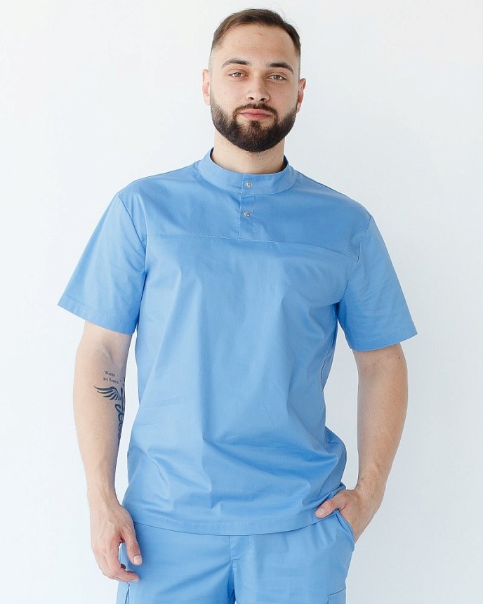 Медицинская рубашка мужская Денвер голубая 7