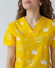 Медицинская рубашка женская Топаз принт корона желтая 3