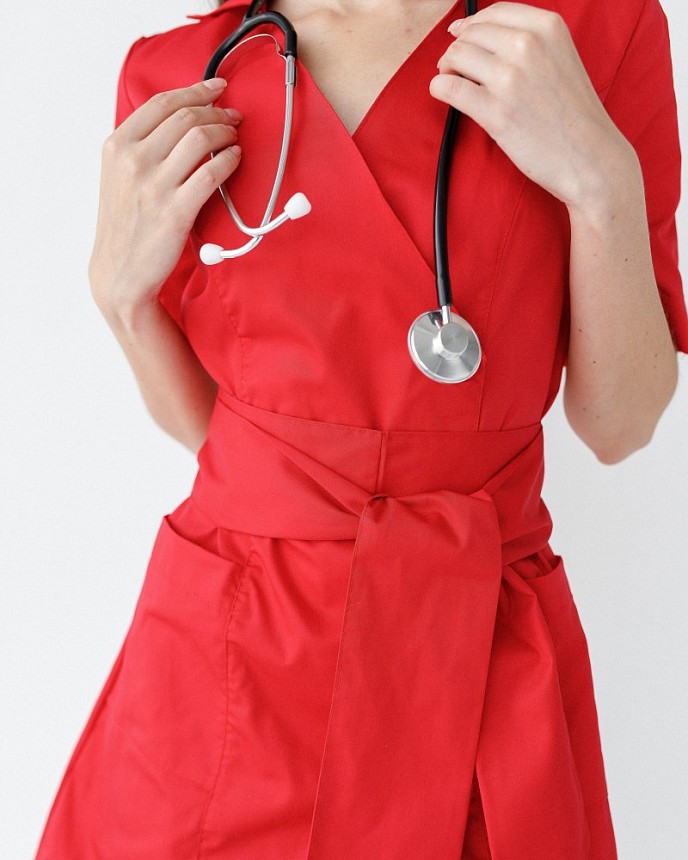 Медичний халат жіночий Токіо на ґудзиках червоний 7