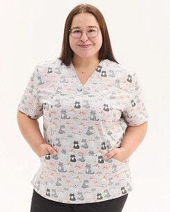 Медицинская рубашка женская Топаз принт Cats NEW +SIZE