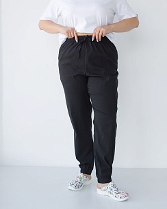 Медицинские брюки женские джоггеры стрейч черные +SIZE