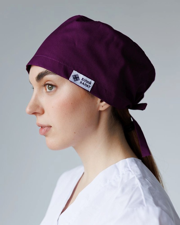 Медицинская классическая  шапочка на завязках фиолетовая 2