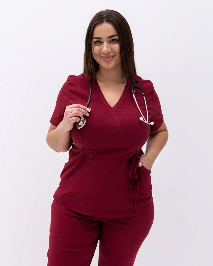 Медицинский костюм женский Рио марсала +SIZE (уценка/брак) 2