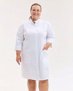 Медичний халат жіночий Валенсія білий з принтованою вставкою Medical +SIZE