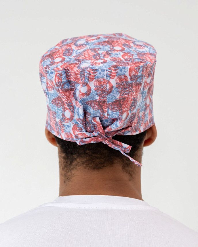 Медицинская классическая шапочка на завязках с принтом Skeleton 2