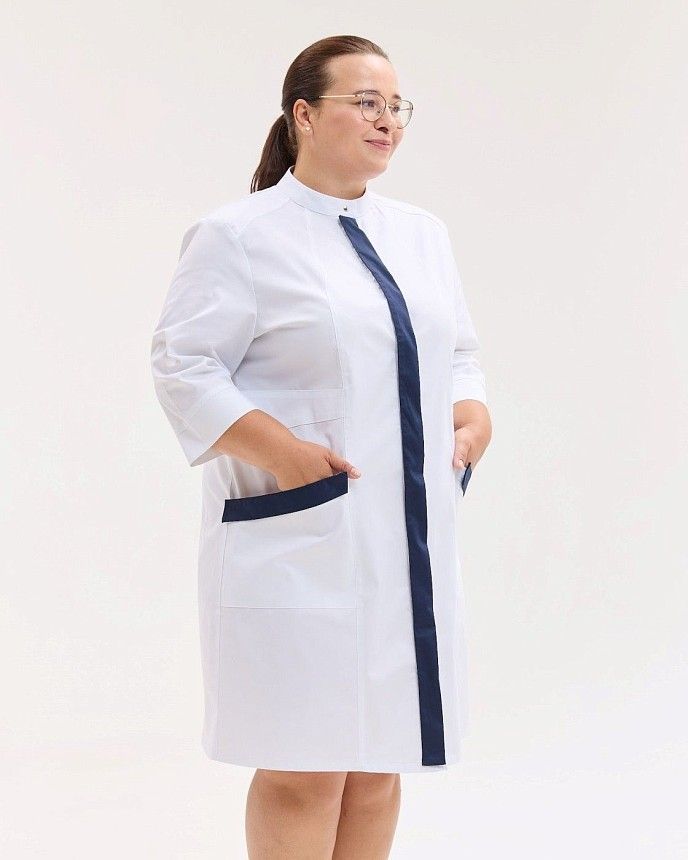 Медицинский халат женский Валенсия со сменными синими планками +SIZE 2