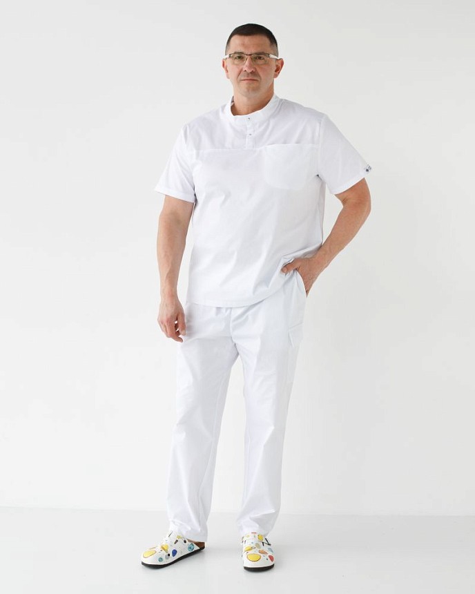 Медицинский костюм мужской Денвер белый +SIZE