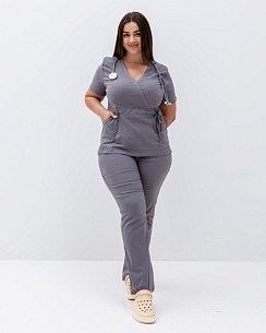Медицинский костюм женский Рио серый +SIZE (уценка/брак)