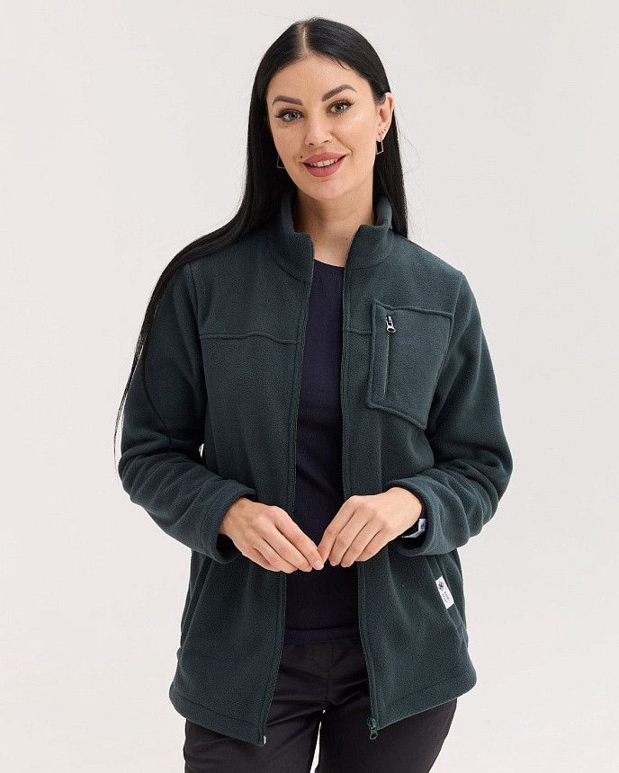 Медицинская кофта женская флисовая Финляндия темно-зеленая Белый халат Медицинская кофта женская флисовая Финляндия темно-зеленая