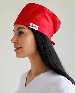 Медицинская классическая  шапочка на завязках красная