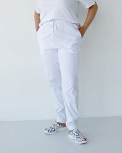 Медицинские брюки женские джоггеры стрейч белые +SIZE